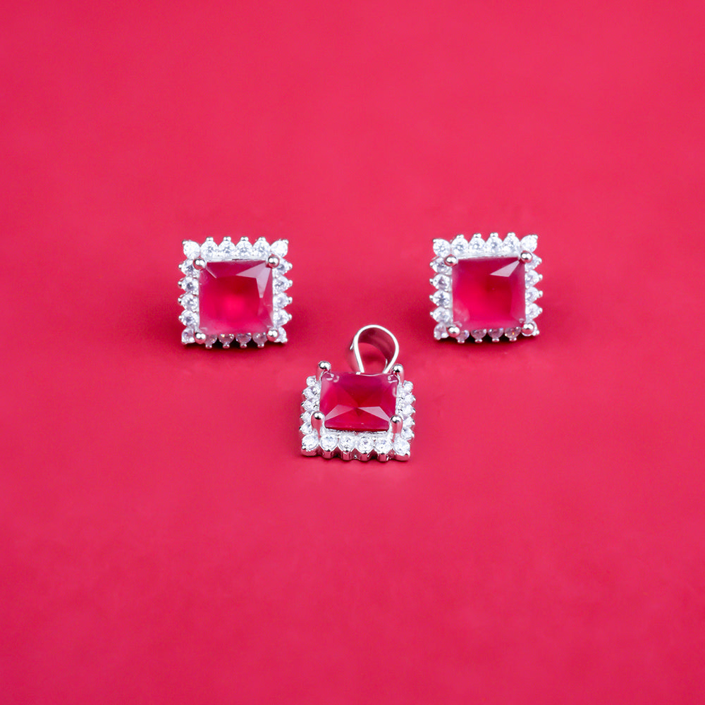 Fancy Square Shape Red Stone Pendant Butty
